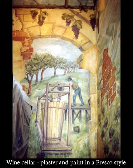 Wine cellar - plaster and paint in a Fresco style